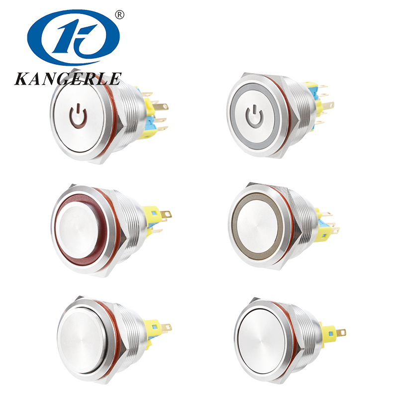 25MM金屬按鈕開關平頭高頭自復位自鎖帶LED燈